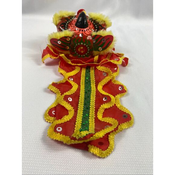 Vintage Chinese Paper Mache Lion Dance Puppet Head Red Yellow Decorative - Picture 3 of 5